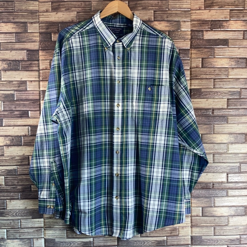 EUC Men’s Roundtree & Yorke Plaid  Button Down Shirt Green Long Sleeve 2XLT